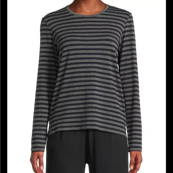Majestic Filatures Striped Tee Shirt 3 Medium Navy Grey - Picture 1 of 10